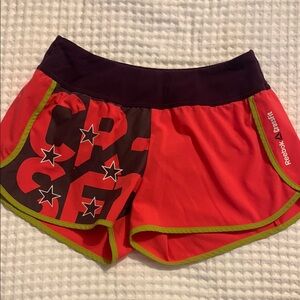 Reebok Red and Black Athletic Shorts with Color-Blocking Design